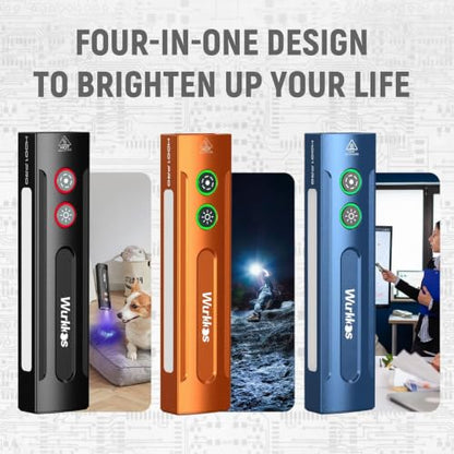 Wurkkos HD01 PRO 6-in-1 Flashlight with White Light UV Light&Green Light and Side Light,Working Handle Flashlight with Magnetic 1200LM for Outdoor Camping - color: HD01 PRO black-6K-2