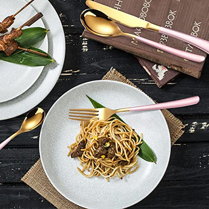 AARAINBOW 7 Pieces Stainless Steel Flatware Set Portable Reusable Cutlery Set Travel Utensils Set Including Chopsticks Knife Fork Spoon Straws Cleaning Brush Dishwasher Safe (7 Pink Golden) - color: 7 Pink Golden