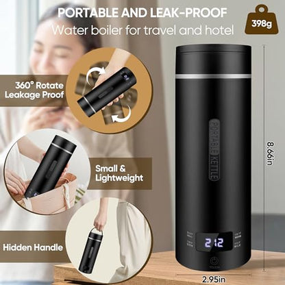 Travel Electric Kettle Portable Small Hot Water Boiling Tea Coffee Warmer Heater 450ML, 316 Stainless Steel, 4 Temperature Presets LCD Display Fast Boiler & Auto Shut-Off & Boil Dry Protection (Black) - color: Black