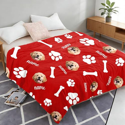 Custom Dogs Blanket with Picture Name, Personalized Funny Dog Cat Face Throw Blankets, Customized Pet Memorial Blanket for Cat Dog Lovers Owner Dogs Dad Mom Gifts for Women Men - color: Design4