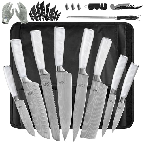 FULLHI Knife Set, 14pcs Japanese Knives Set, Multiple Colour Premium German Stainless Steel Chef Knife Set - color: White, size: 14 Piece Knife Set