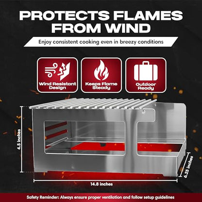 Chef Master Butane Stove Cover - Premium Stainless Steel Universal Fit - Any Standard Size Camping Stove - Portable Screen & Camping Wind Blocker - Camp Essentials for Outdoor & Indoor Cooking 90217 - size: Stainless Steel