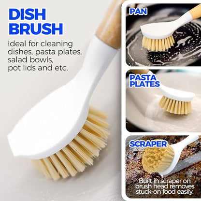 Holikme 6 Pack Dish Brush Scouring Pad Set with Bottle Brush, Dish Brush, Palm Scrub Brush and Straw Brush, Dish Scrubber Long Handle for Dish Bottle Cup Skillet Wok Pot Pan Cast Iron, Yellow - color: Yellow