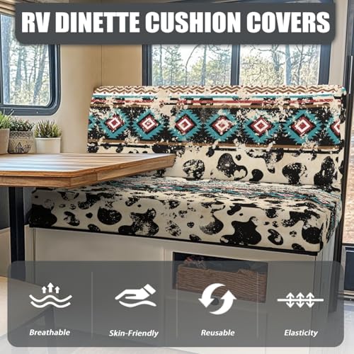 Southwest Aztec RV Dinette Cushion Covers Stretch RV Couch Covers for Sofa Cow Print Camper Cushion Slipcover RV Furniture Covers Protector for Travel Trailer Couch - color: Cow Print Southwest Aztec