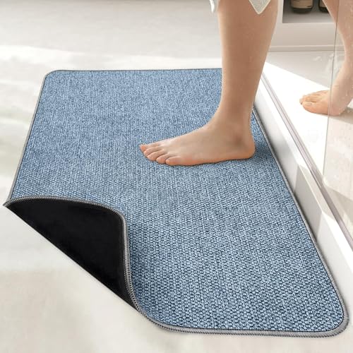 Bath Mat,Ultra Thin Bathroom Rugs,Rubber Bath Mats for Bathroom,No Slip Bath Rugs,Quick Dry,Machine Washable,Low Pile,Absorbent,Shower Outside,Sink,Home Decor Accessories.Blue,1'8"x2'8"(20x32inch) - color: Blue, size: 1'8" X 2'8" (Rectangular)