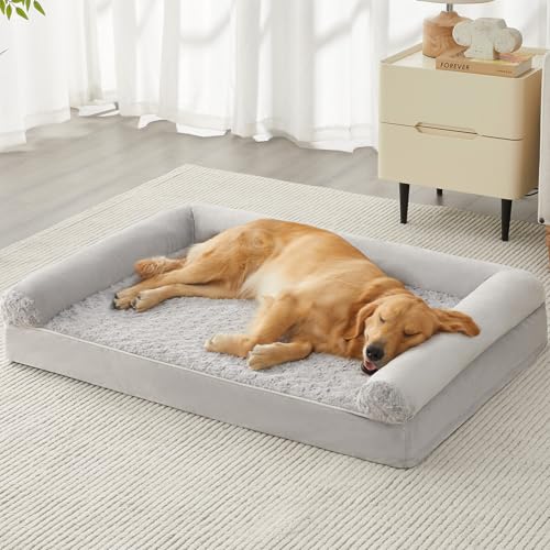 BFPETHOME Orthopedic Washable Dog Beds Large Sized Senior Dog for Comfy Sleeping with Removable Cover, Waterproof Big Soft Pet Couch Bed for Dogs Relax - color: Light Grey, size: 36"l x 27"w x 6.5"th