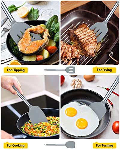 Pack of 2 Silicone Solid Turner, Non Stick Slotted Kitchen Spatulas, High Heat Resistant BPA Free Cooking Utensils, Ideal Cookware for Fish, Eggs, Pancakes(Gray) - color: Gray