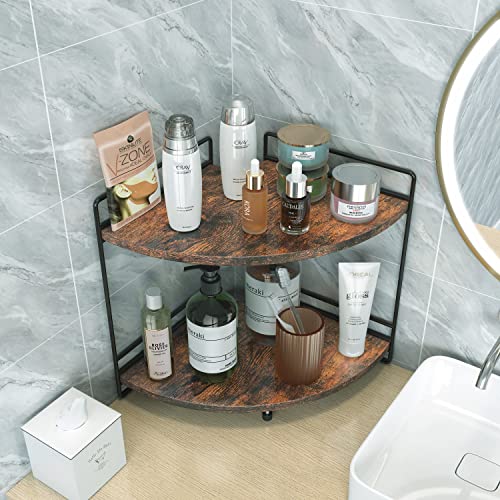 2-Tier Bathroom Counter Organizer, Wooden Corner Shelf for Vanity | Multi-use bathroom storage, holds perfume, makeup, spices or toiletries, fits bathroom, dresser, kitchen countertops