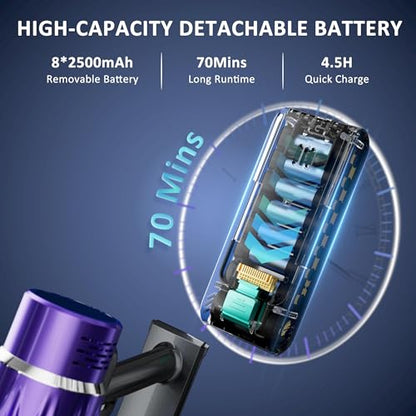 Cordless Vacuum Cleaner, 560W/50KPA/70Mins Vacuum Cleaners for Home with Auto Dust Detection/LED Touch Display, Stick Vacuum Cordless Rechargeable, Pet Vacuum for Pet Hair,Hardwood Floor,Carpet