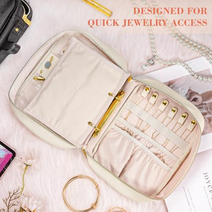 Travel Jewelry Organizer - Imitation Leather Travel Jewelry Case with Adjustable Pages, Jewelry Bag for Earrings,Rings,Necklaces,Bracelets-Perfect,Waterproof, Ideal for Trips & Gifts (Off-white) - color: Off-white