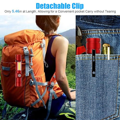 Hoxida Flashlight USB Rechargeable, Magnetic LED Flashlight, Super Bright LED Tactical Flashlight with Cob Sidelight, Waterproof, Zoomable Best Small LED Flashlight for Camping, Emergency -Red - color: Red