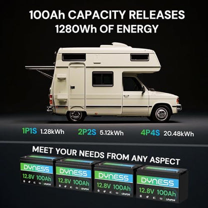 Dyness 12V 100Ah LiFePO4 Lithium Battery (4 Pack) BCI Group 31 with Low-Temp Protection, A+ Grade Cell Built-in 100A BMS, 12 Volt Lithium Battery Perfect for RV, Solar System, Off-Grid, Home Energy - style: 12V 100Ah Group 31(4 Pack)