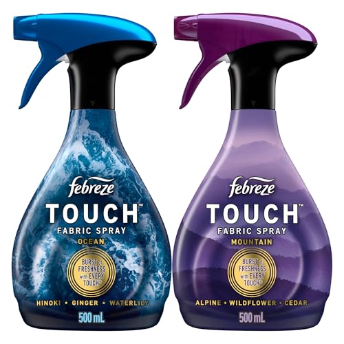 Febreze Touch Fabric Spray, Air Freshener, Odor-Fighting Fabric Refresher, Couch and Linen Spray, Sneaker Balls Alternative, Ocean and Mountain Scent, Multicolor, 16.9oz, 2ct