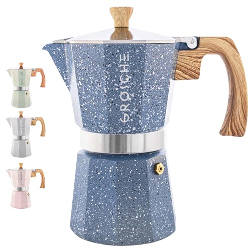 GROSCHE Milano Moka pot, Stovetop Espresso maker, Greca Coffee Maker, Stovetop coffee maker and espresso maker percolator (Indigo, 6 cup) - color: Indigo, size: 6 espresso cups