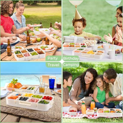 LUXEAR Divided Serving Tray with Lid and Handle Snack Box Charcuterie Container Dishwasher Safe 8 Compartment Snack Platters Portable Clear Organizer for Fruits, Candy, Snacks, Picnic, Travel - size: 1pack white