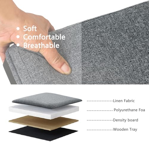 Adeco 17 inch Square Storage Ottoman with Reversible Tray Top, Linen Fabric Footrest Stool & Small Coffee Table for Living Room, Bedroom, and Dorm, Grey - color: Grey With Tray