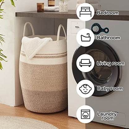 OIAHOMY Laundry Hamper Woven Rope Large Clothes Hamper 25.6" Height Tall Laundry Basket with Extended Handles for Storage Clothes Toys in Bedroom, Bathroom, Foldable (Gradient Yellow) - color: Gradient Yellow