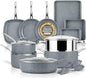 Granitestone Ceraluxe 20 Pc Ceramic Cookware Set Nonstick, Complete Pots and Pans Set Non Stick for Kitchen with Bakeware, Utensils & Steamer, Non Toxic Made Without PFOA PFOS, Oven & Dishwasher Safe - color: Gray