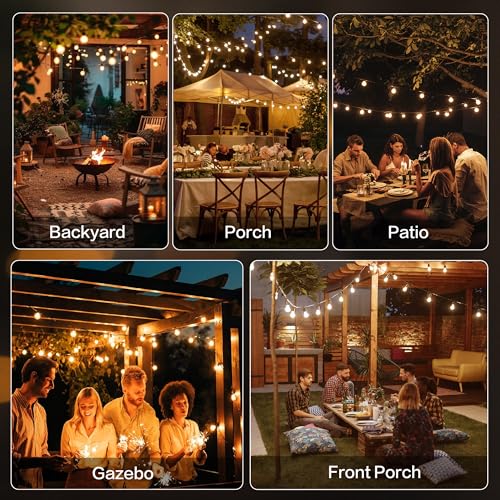 Outdoor String Lights 50FT with 25+2 G40 LED Bulbs, Shatterproof & Waterproof Patio Lights, Connectable Globe String Lights for Backyard Porch Deck Bistro Garden Party - size: 50FT