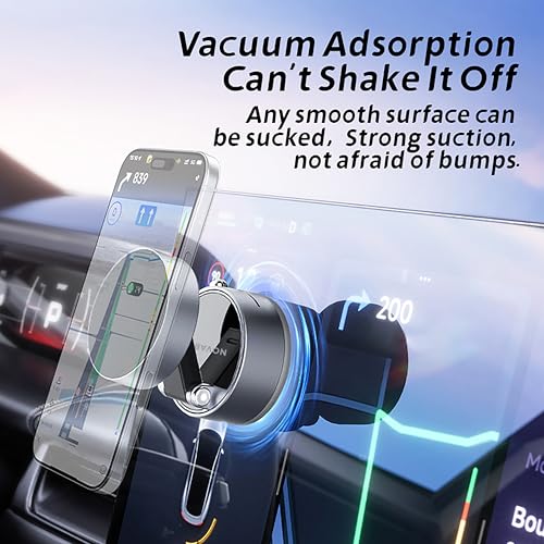 Magnetic Car Phone Holder Mount, Vacuum Suction Cup Phone Mount for Dashboard Windshield, 360 Rotatable MagSafe Car Mount for iPhone, Hands-Free GPS Navigation for Drivers, Office Desk