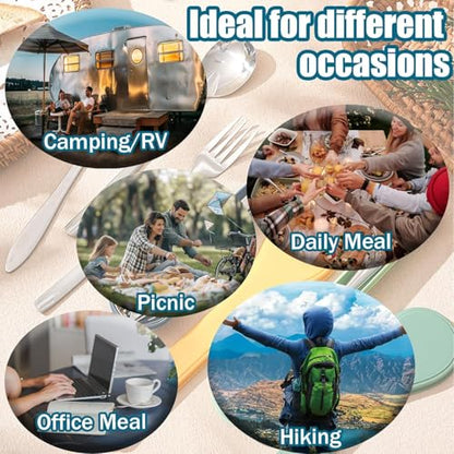 Collapsible Camping Bowl with Lid, Silicone Salad Bowl Serving, Microwave Foldable Soup Ramen Expandable Plates for Travel, Picnic, Rv(Blue New with Kinfe) - color: Blue-New Case with Kinfe