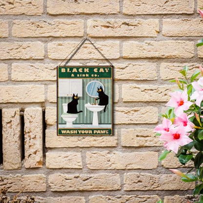 wall-pediments MP 466 Black Cat & Sink Co. Bathroom Duo Plaque, 6.7 x 10 Inches Funny Cat Bathroom Decor - color: Generic 9951