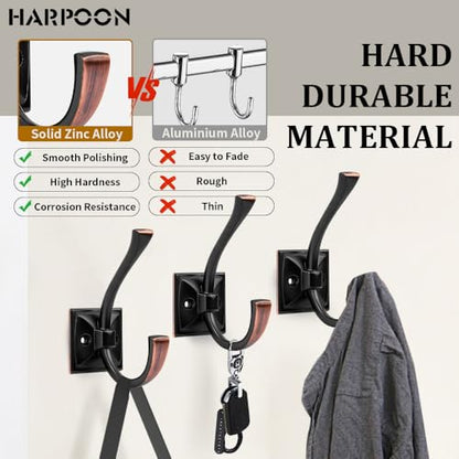 HARPOON 5 Pack Prong Hook, Heavy Duty Two Flared 4.3 inch Coat Hooks, Wall Mounted with 4 Screws, Utility Hooks Oil-Rubbed Bronze - color: Oil Rubbed Bronze
