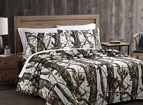 Chezmoi Collection Salem 4-Piece Cabin Lodge Forest Woods Sheet Set - Nature Camo Tree Leaves Printed Soft Microfiber Sheets - Full, White - color: White, size: Full