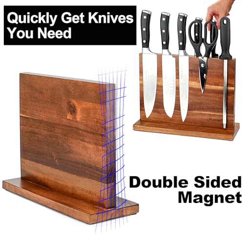 Magnetic Knife Block Double Sided Magnetic Knife Holder Rack with Strong Enhanced Magnets Acacia Wood Magnetic Knife Storage Stand - color: Acacia Wood