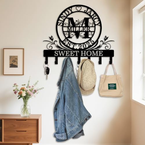 Custom Key Holder for Wall, Personalized Key Rack Wall Mount with Monogram Design, Key Rack Holder Wall Mount for Living Room Bedroom, Housewarming Wedding Gift (02-Monogram) - color: 02-Monogram