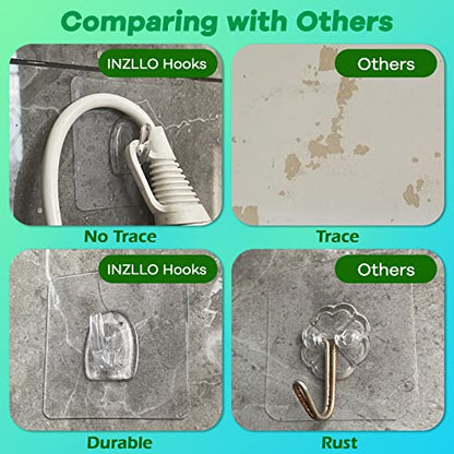 Adhesive Hooks, Heavy Duty Utility Hooks 20 lb(Max) Waterproof and Oilproof Removable, Clear Seamless Hooks Reusable Wall Hook for Kitchen Bathroom Bedroom Office - 10 Pack