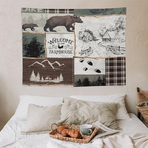 Fblifil Rustic Cabin Vintage Bear Wall Tapestry Country Lodge Deer Mountain Forest Farmhouse Wall Tapestries Hanging for Bedroom Living Room Dorm Party Decor 30x40in - color: Bear-10, size: 40"Wx30"L