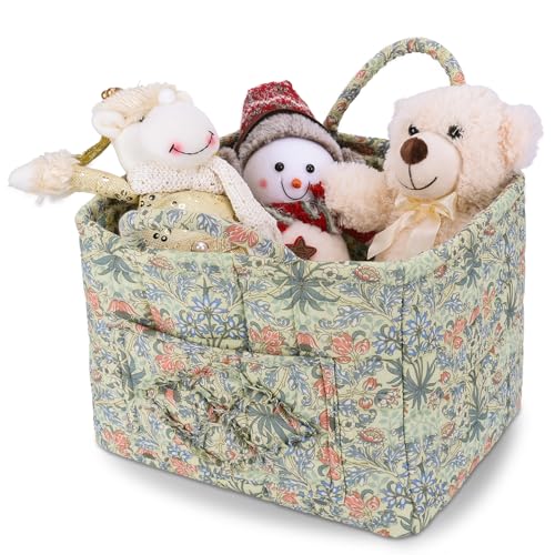 Storage Basket Boho Fabric Large Collapsible Floral Laundry Nursery Hamper Portable Folding Storage for Clothes Toys (Light Green A) - color: Light Green A