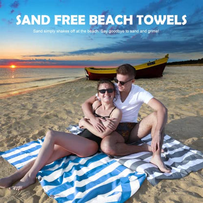 Your Choice Microfiber Beach Towel, Sand-Free Quick Dry Travel Towel, Oversized Compact Lightweight Recycled Towel for Pool Camping(67"x35"/60"x30") - color: M-light Blue Stripes, size: Extra Large(67x35")
