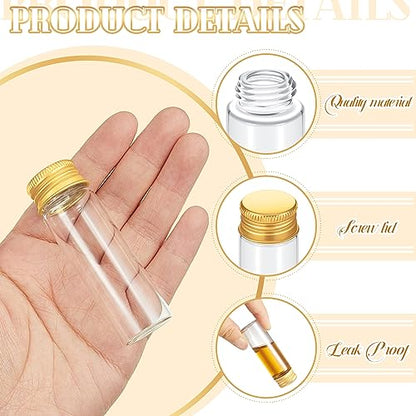 Didaey 50 Pcs Small Clear Vials Spice Mini Jars with Lids Mini Glass Bottles with Screw Aluminum Metal Caps Tiny Jars Sample Containers for Powder Cream Cosmetic Jewelry Wedding (15ml,Gold Caps) - color: Gold Caps, size: 15 ml
