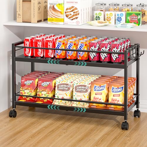 2 Pack 2-Tier Expandable Rolling Pantry Cart with Wheels, Adjustable Floor Organizer for Kitchen Pantry, Can Organizer for Pantry, Storage Cart for Snack, Food, Vegetables, Black, Patent Pending - color: Black, size: 2-Tier(2pack)