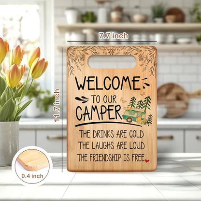 Camping Welcome Cutting Chopping Board, Gifts for Camping Lovers Campers, Welcome to Our Camper Bamboo Cutting Boards for Kitchen - color: Camping B