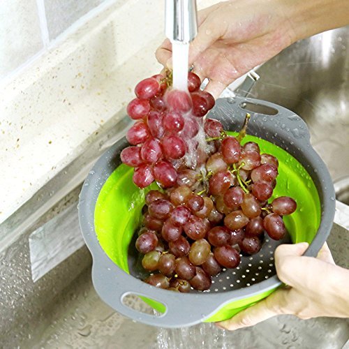 Qimh Collapsible Colander Set of 3 Round Silicone Kitchen Strainer Set - 2 pcs 4 Quart and 1 pcs 2 Quart- Perfect for Draining Pasta, Vegetable and fruit (green,blue, purple) - color: green,blue, purple