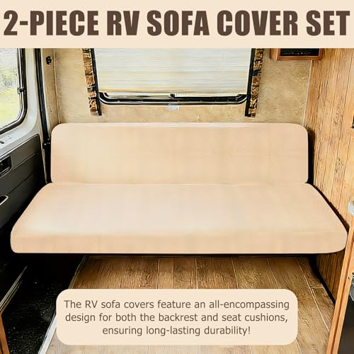 2 Piece RV Couch Covers for Sofa Bed, Stretch Elastic Camper Slipcover for RV Jackknife Sofa Bed, Washable Anti-Slip Furniture Protector, Pet Friendly & Wrinkle Free(Beige) - color: Beige