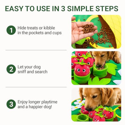 Snuffle Mat for Dogs 28.3" x 28.3" - Large Dog Slow Feeder Enrichment Foraging - Sniff Mat for Puppies and Pets - Interactive Nosework Washable