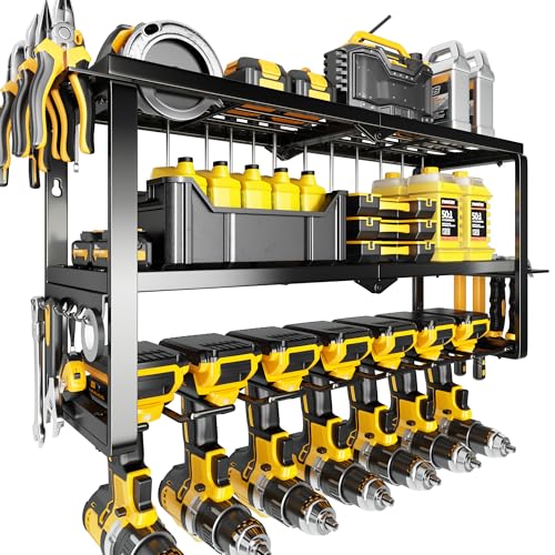 Hipidian Power Tool Organizer Wall Mount- 300lb Capacity 3-Tier Storage Rack with 7 Drill Holders for Garage Tools, Best Birthday Tools Gifts for Men Dad Husband - size: 7 Slots 3 Layers