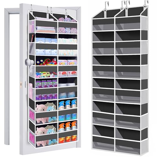 UVIAHOMI Heavy Duty Over The Door Organizer 6 Tiers, Extra Large Behind Door Storage of 12 Big Front & 12 Mesh Pockets, 80lb Weight Capacity, Hanging Doors Storage for Closet Bedroom Nursery, Gray - color: 6 Tiers - Dark Gray