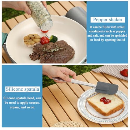 Kyraton Camping Cooking Set 15 Pack, Camping Cookware, Camping Supplies, Portable Camping Kitchen Utensil Set, Ldeal for Backpacking, Barbecuing, Camping and Hiking Trips.