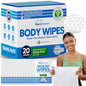 Body Wipes for Adults Bathing No Rinse - 20 Count Travel Shower Wipes - 10 x 10" Individually Wrapped Thick Cleansing Waterless Wash Scrubs - Disposable Washcloths for Camping & Elderly Incontinence - size: 20 Count (Travel Size)