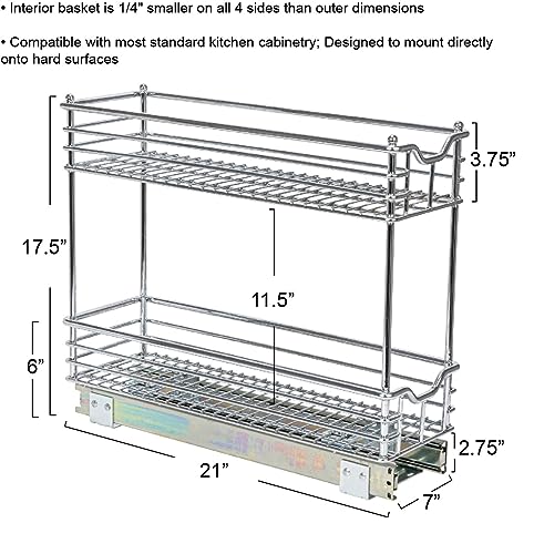 Household Essentials Glidez 2‑Tier Multipurpose Chrome‑Plated Steel Pull‑Out/Slide‑Out Under Cabinet Organizer, Chrome Finish - size: 7" - Extended, style: 2-Tier