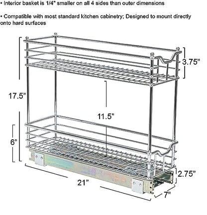 Household Essentials Glidez 2‑Tier Multipurpose Chrome‑Plated Steel Pull‑Out/Slide‑Out Under Cabinet Organizer, Chrome Finish - size: 7" - Extended, style: 2-Tier