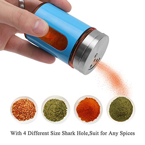 Accmor 2pcs Salt and Pepper Shakers,Stainless Steel Shaker for Salt Powder Sugar Cinnamon Pepper, Spice Dispenser with Adjustable Pour Holes,Blue - color: Blue
