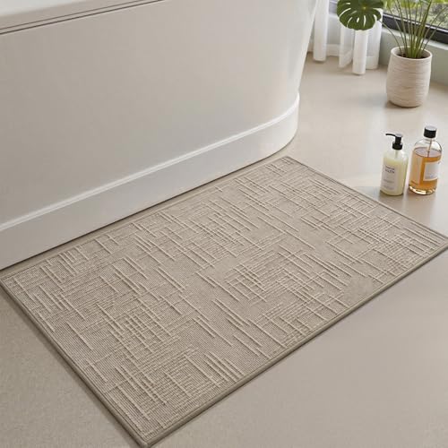 AMOAMI Bath Mat Non Slip Super Absorbent Quick Dry Bath Mats for Bathroom Floor Rubber Backing Washable Bathroom Rugs Modern Woven Jacquard Mat, Beside Tub Bath Rugs, 17" x 24", Brown - color: Brown, size: 17" x 24"