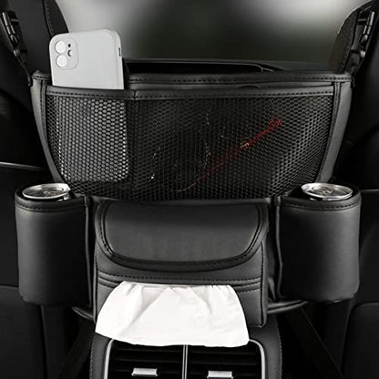 Car Pocket Handbag Holder - Leather Seat Back Organizer Barrier for Backseat Pet & Kids (Black with Tissue Box) - color: Black with Tissue Box
