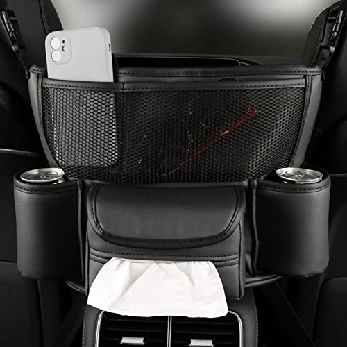 Car Pocket Handbag Holder - Leather Seat Back Organizer Barrier for Backseat Pet & Kids (Black with Tissue Box) - color: Black with Tissue Box